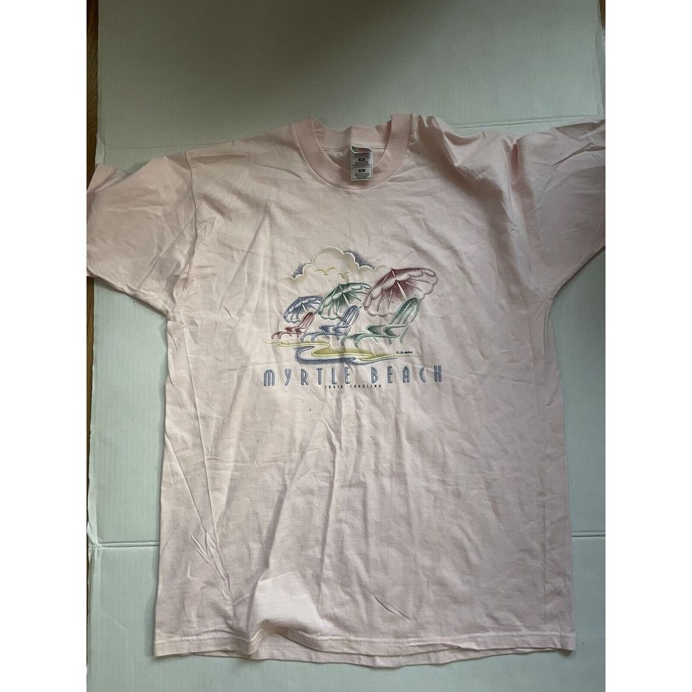 Mrytle Beach South Carolina Fruit Of The Loom Pink‎ Shirt Mens Size XL Vtg